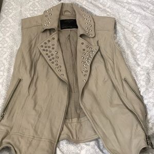Allsaints Spitalfields Leather Studded Tan Vest